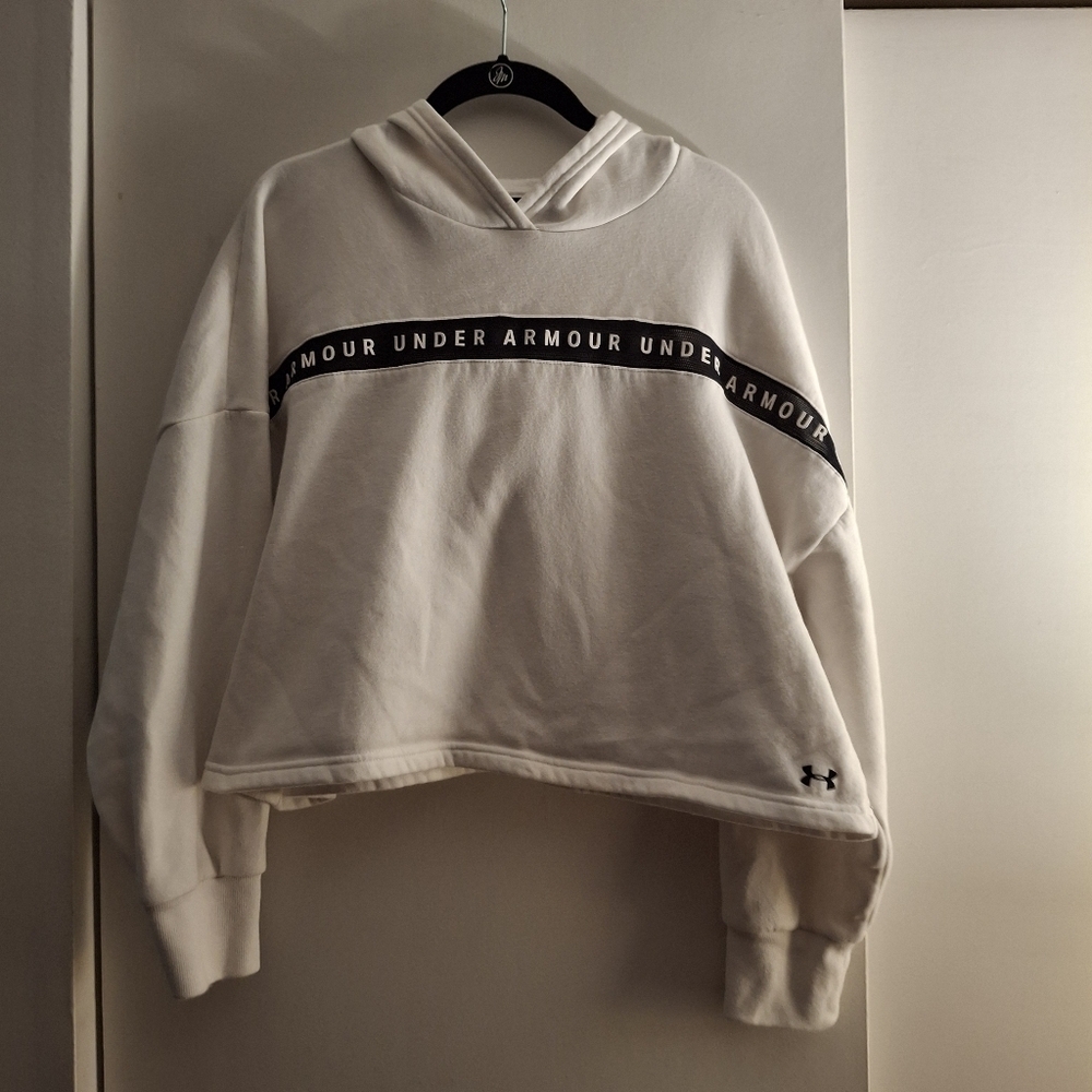 Under Armour Women's White Sweatshirt Hoodie With Black Logo
